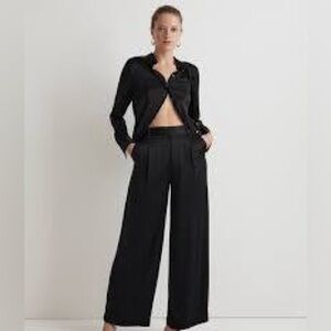 Madewell black wide-leg Harlow pant in satin size 0